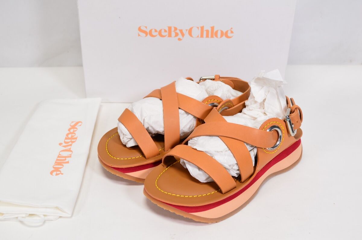 NIB See By Chloe Ysee Sandal Crisscross Flatform Tan Light NIB See By Chloe Ysee Sandal Crisscross Flatform Tan Light
