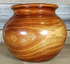 Hand Turned Wood Vase Bowl Planter 5 1/2"H