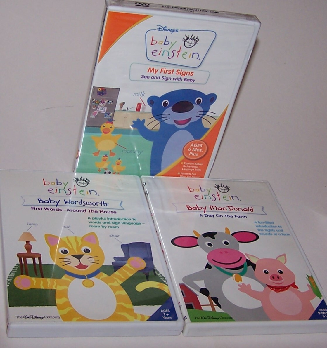 Lot of 3 Baby Einstein DVDs: Baby MacDonald, Baby Wordsworth