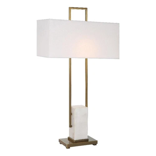 Uttermost Column Metal Steel and Marble Table Lamp in Brass/Gold/White - Picture 1 of 7
