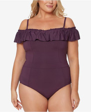 Bleu Rod Beattie Ruffled Off the Shoulder One PC Plus Size 16W Swimsuit NWT 145