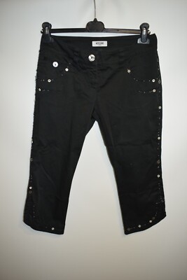 MOSCHINO JEANS Y2K Womens Straight Capri Trousers Black Cotton Size 42 IT 8 US