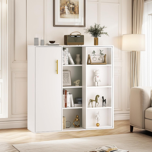 4-Tier Floor Cabinet, Kitchen Pantry Storage with Door and Adjustable Shelves, F - Picture 6 of 7