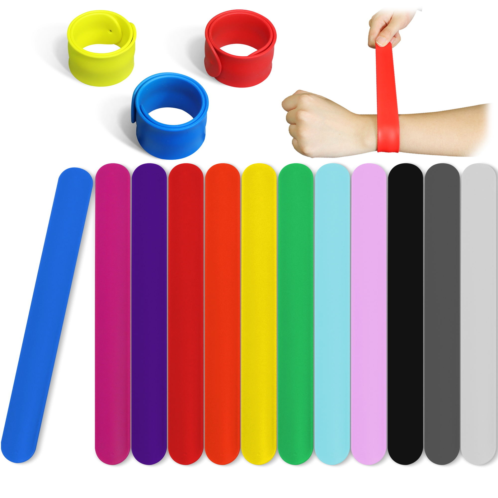 Novelty Place 12Pcs Silicone Rainbow Slap Bracelets Party Wrist Strap