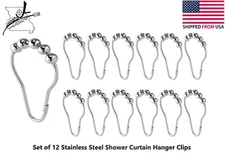 Stainless Steel Shower Curtain Hanger Clips, All Metal, Roller Balls, Rod Hooks