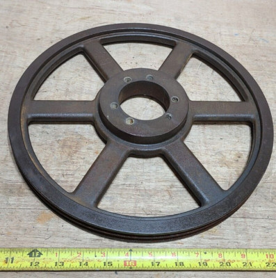 Vtg cast iron 2 groove pulley 14'' farm industrial factory machine steampunk