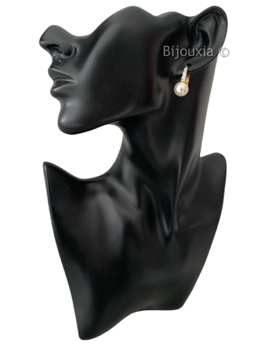Boucles D'oreilles Dormeuses Plaqué Or 18 Carats Avec Perles Et Zirconium - Neuf Avec étiquettes, Bijouxia