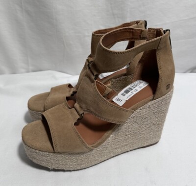 Lucky Brand Women Sandal Platform Wedge 9.5M Espadrille Leather Shoes Beige $109