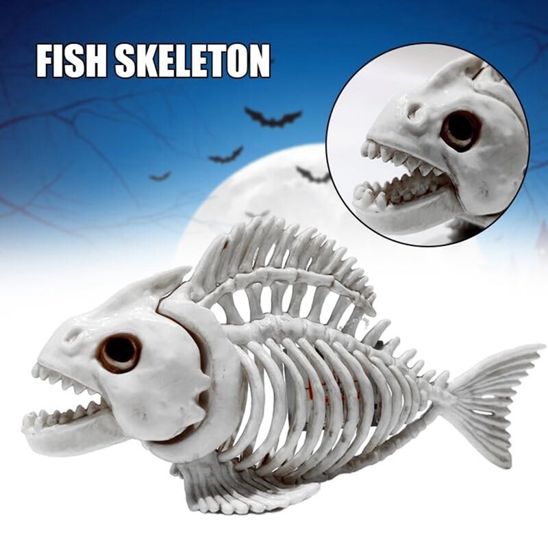 Skeleton Fish Halloween Decor Model, Plastic Animal Carp Skull Fishes