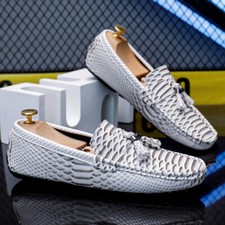Oversized Spring Snake Pattern Tassel Mens Shoes Oversized Outdoor Driving Shoes