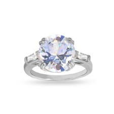 Round 12mm Solitaire Cubic Zirconia 925 Silver Bridal Engagement Ring, Size 8