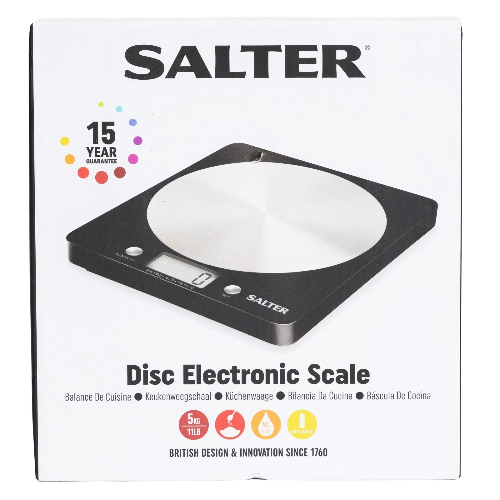 Salter Black Kitchen Weighing Scales with Stainless Steel Platform