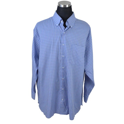 Oak Hill Mens Shirt 19 34/35 Blue Check Long Sleeved Supima Cotton Non-Iron