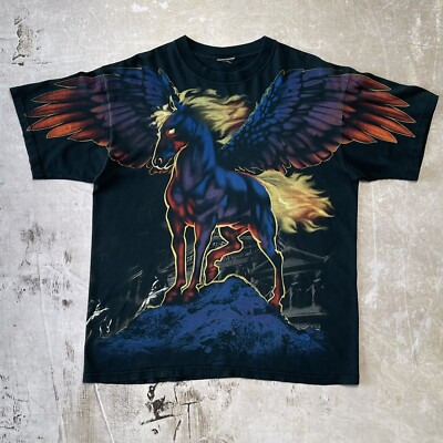 Vintage 90s Liquid Blue Pegasus Double Sided AOP T-Shirt (size L