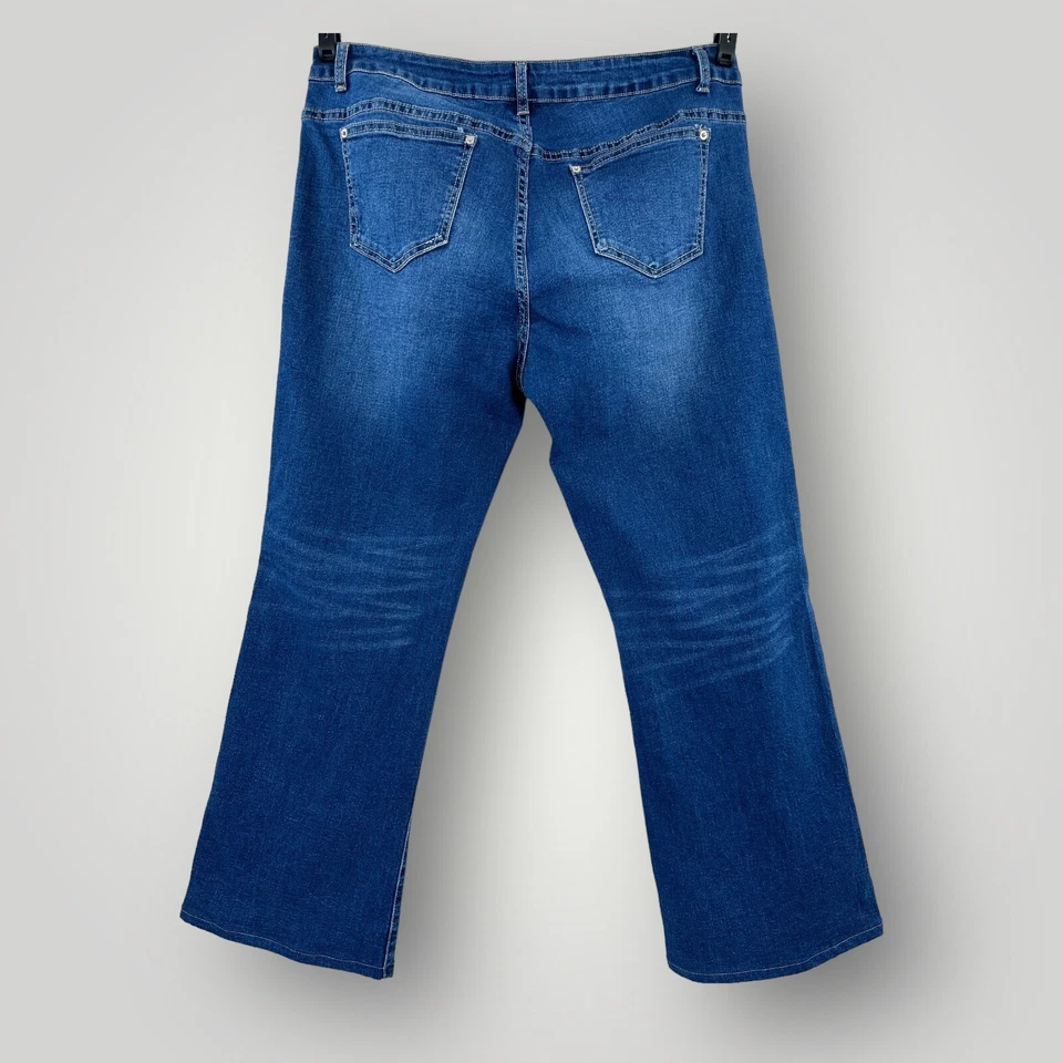 V Cristina 牛仔裤 14 码喇叭纽扣下腿从臀部到下摆超弹力 — 第 2/4 张图片