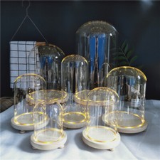 LED Decorative Glass Dome with Wooden Base Cloche Bell Jar DIY Display Stand