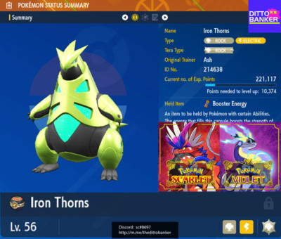Pokemon Scarlet/Violet Iron Thorns (Non-Shiny) Adamant 6IV (Paradox Tyranitar)