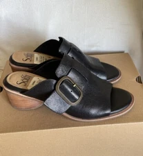👡Sofft  Genuine Leather Mule Slide Sandals With Buckle Black women size 6.5