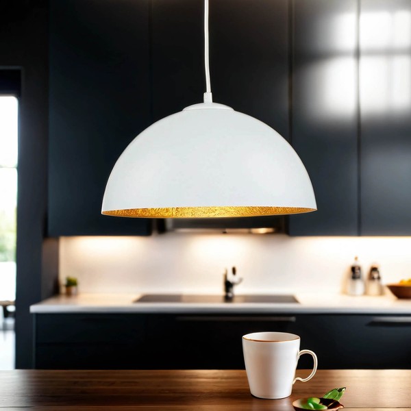 Pendelleuchte Weiß Gold Rund Esstisch Wohnzimmer Modern Design Klein HäNgelampe-image