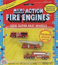 MICRO ACTION FIRE ENGINES FUNRISE 1989 FACTORY MISTAKE MISSING FRONT AXLE NICE