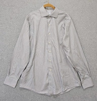 Brooks Brothers Button Up Shirt Regent Men's Size 16-35 Gray Stripe Long Sleeve