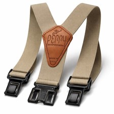 The Original PERRY Suspenders Tan 2" and 2  Wide Hook on Belt Clip USA Y Back