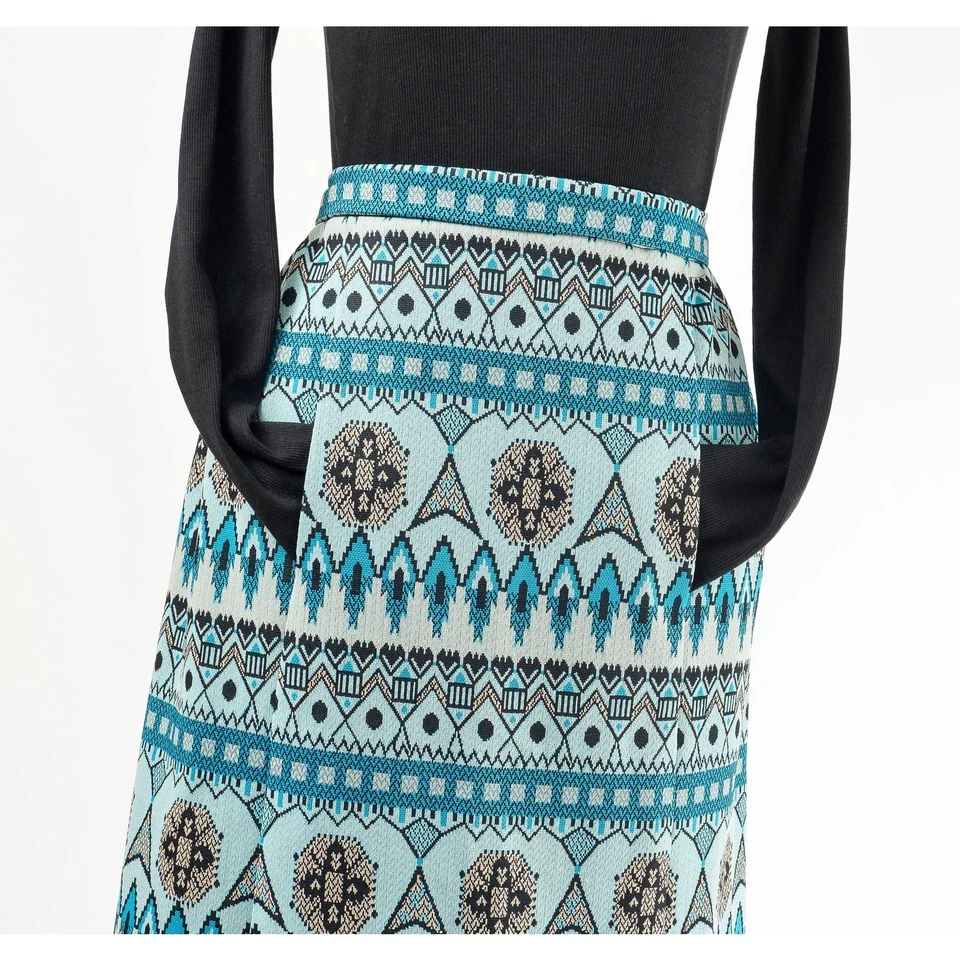 Vintage 70s Boho Tribal Striped Blue & Black Knit Maxi Skirt with Pockets XS S  - Image 3 of 4