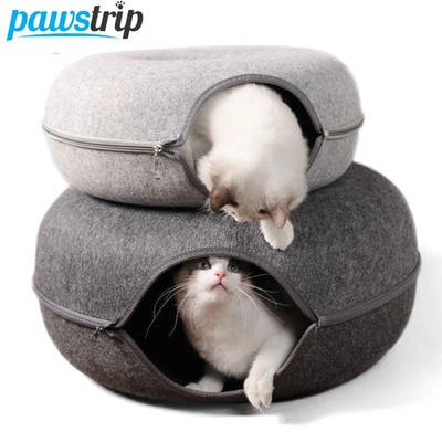 Cat Tunnel Bed For 2 Cats Natural Felt Cave Basket Interactive Kitten House