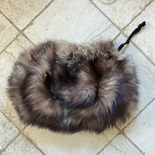 Vintage 1930s 40s Fluffy Fox Fur Muff Hand Warmer Embroidered Winter Purse