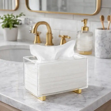 Clear Acrylic Tissue Box Cover Holder Kleenex Dispenser Modern Bathroom Decor