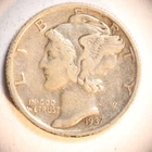 1937 S Mercury Dime 10C Cents Coin Silver, VF+!