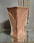 9" McCoy Pottery Pink Salmon Art Deco  Fan Tapered Square Flower Vase Vintage