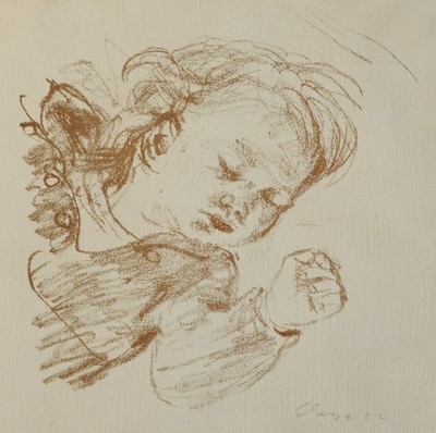 Wilhelm Geyer 1900-1968 Ulm / Lithografie 1932 schlafendes Kleinkind / Sezession