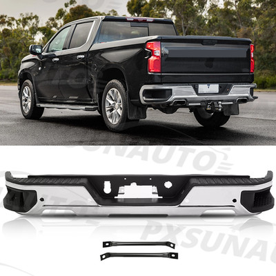For Chevy Silverado GMC Sierra 1500 2019-2024 Chrome Rear Bumper W/Dual W/Sensor