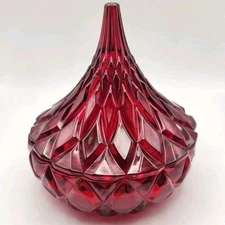 NEW Hershey's Crystal Kiss Covered Candy Trinket Dish Ruby Red Godinger NIB