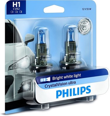 Philips H1 CVB2 Crystal Vision Ultra  Bright White Light Bulbs 2 pack 12258CVB2