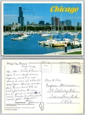 Vintage Chicago Skyline Marina Postcard 1982 Sears Tower Sailboats Illinois