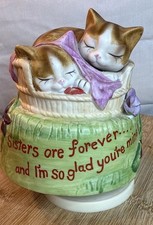 Vintage Sisters Are Forever Cat Music Box Sleeping Kittens Ceramic Figurine on The Hot Collector