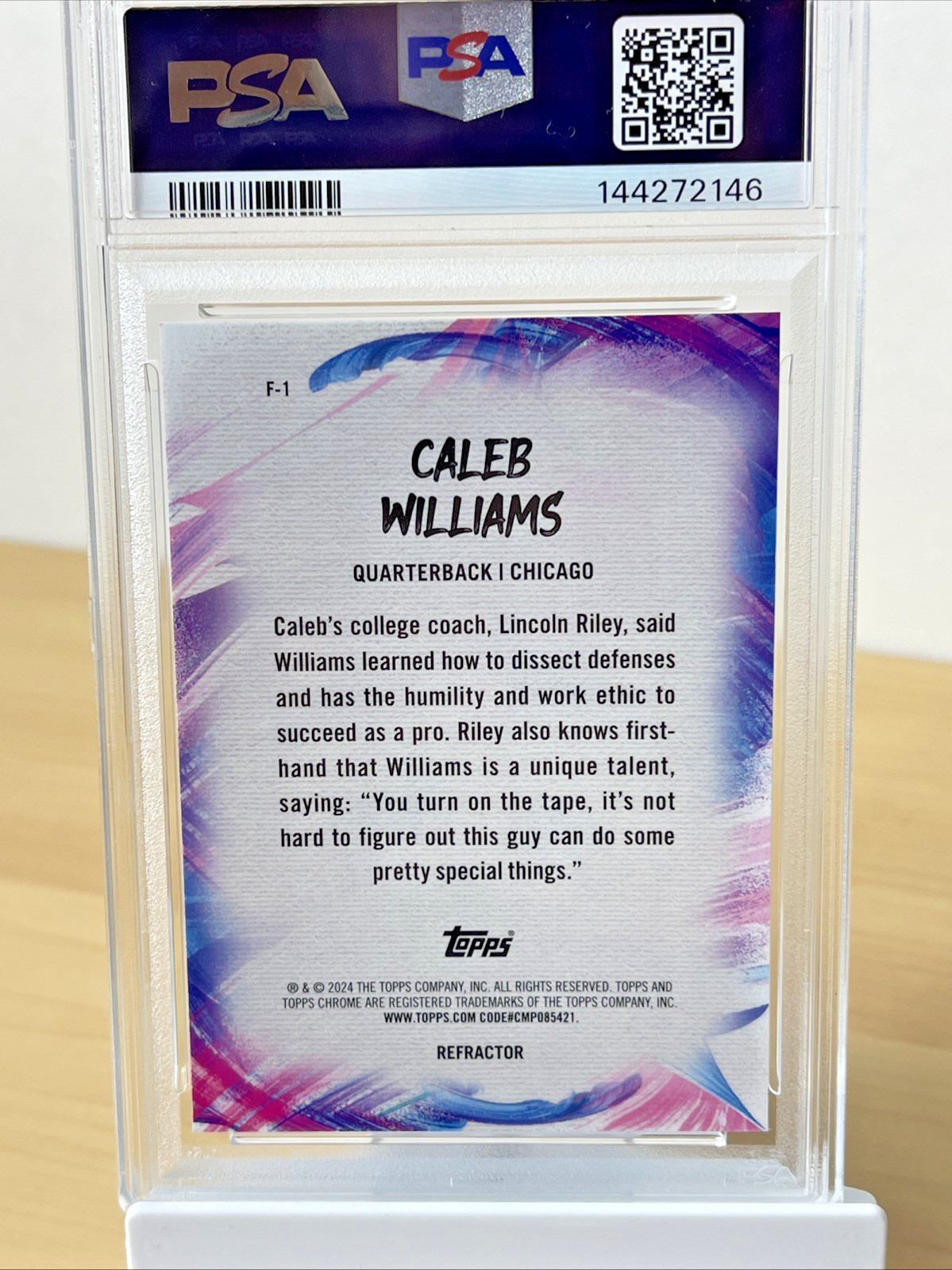2024 TOPPS CHROME FINESSE REFRACTOR #F1 CALEB WILLIAMS PSA 10 view 3
