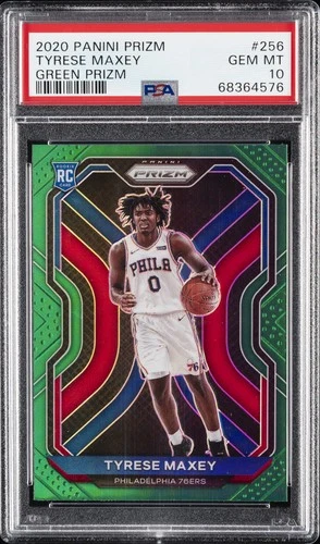 2020 PANINI PRIZM GREEN PRIZM #256 TYRESE MAXEY ROOKIE RC PSA 10