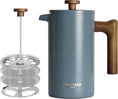 Poliviar French Press Kaffeebereiter 1 Liter/8 Tassen Doppelwandig Isoliert Blau