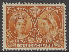 SG 138 Canada 1897. Jubilee $3 Bistre. A fine fresh mounted mint example with...