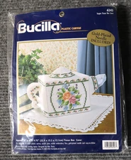 NOS Vtg 1998 Bucilla #6243 Plastic Canvas Teapot Tissue Box Cover Needlepoint