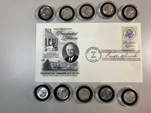 Nice Lot Of Silver Rosevelt Dimes All Silver And A Special FDI Pres Library Unc
