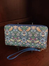 Blue Zipper Wallet Art Nouveau Floral Pattern Strawberry Thief By William Morris