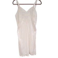 ILGWU Vintage Full Slip 36 Ivory Lace Trim Nylon Dress Nightgown USA Made