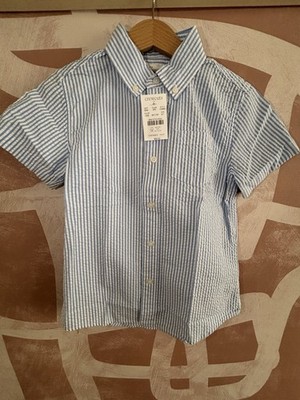 CrewCuts Seersucker Button Collar Shirt Sky Blue Striped Size 6-7 - JCrew - NEW!