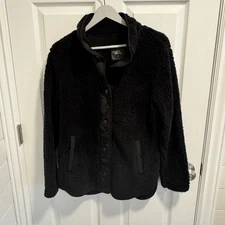 Womens Members Mark Cozy Sherpa Snap Front Jacket Sz M Black EUC