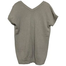 Theory Women’s Sz M Heather Gray Deep V-Neck Back Short Sleeve Cashmere Sweater