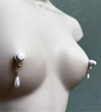 Pearl Nipple Noose Fake Piercing, Nipple Jewelry, Adjustable Barbell